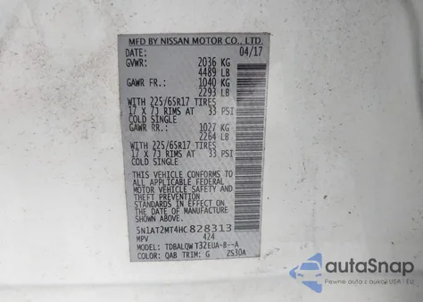2017 Nissan Rogue Sv from USA, damaged, VIN 5N1AT2MT4HC828313